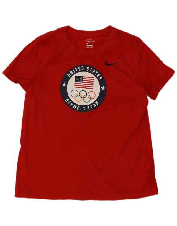 Nike Womens Dri Fit Graphic T-Shirt Top UK 16 Grand Rouge Coton