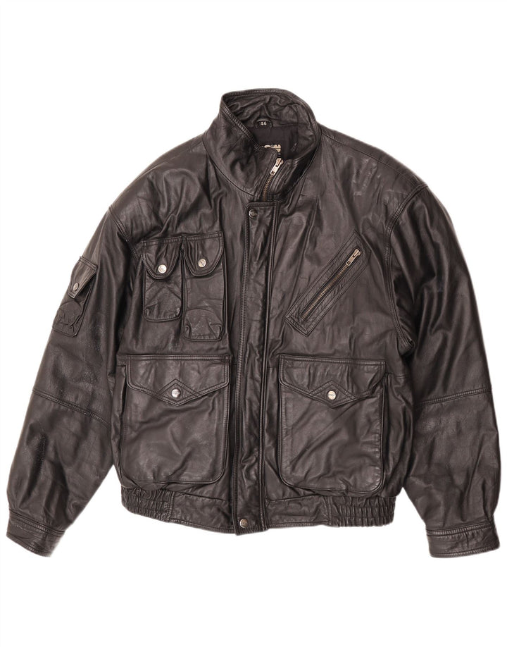 Veste en cuir homme vintage UK 44 2XL Cuir noir