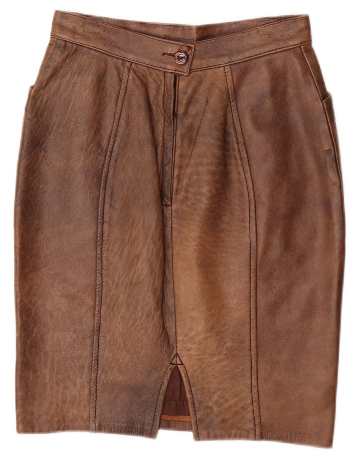 jupe en cuir femme vintage IT 42 Medium W26 Marron