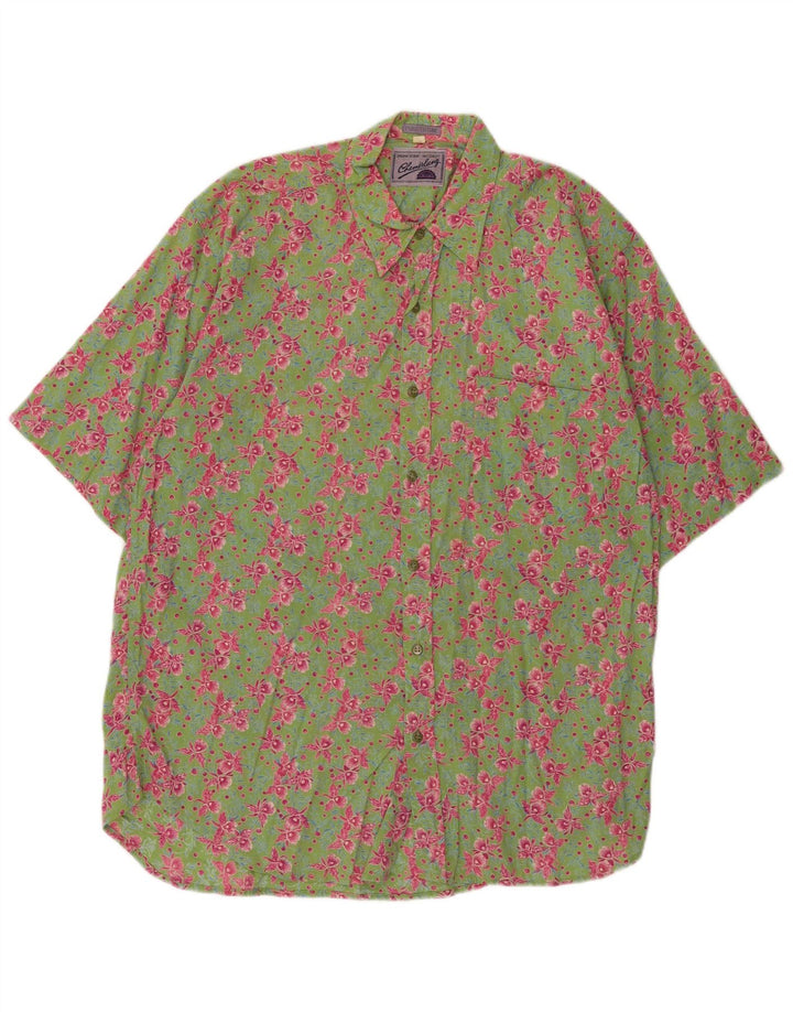 vintage Chemise à manches courtes pour hommes Coton floral vert moyen
