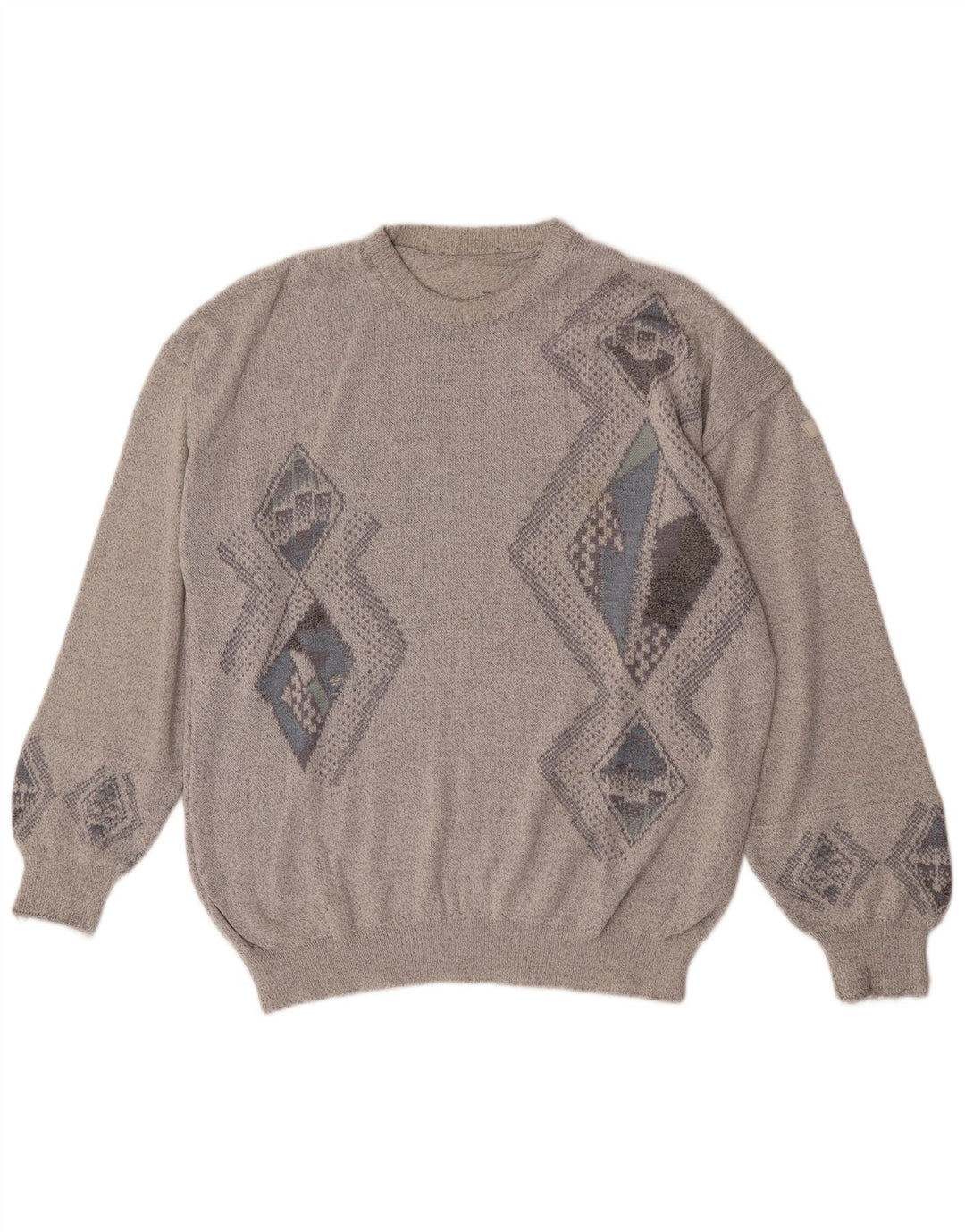 vintage Mens Regular Fit Crew Neck Jumper Pull Grand Gris Argyle/Diamant
