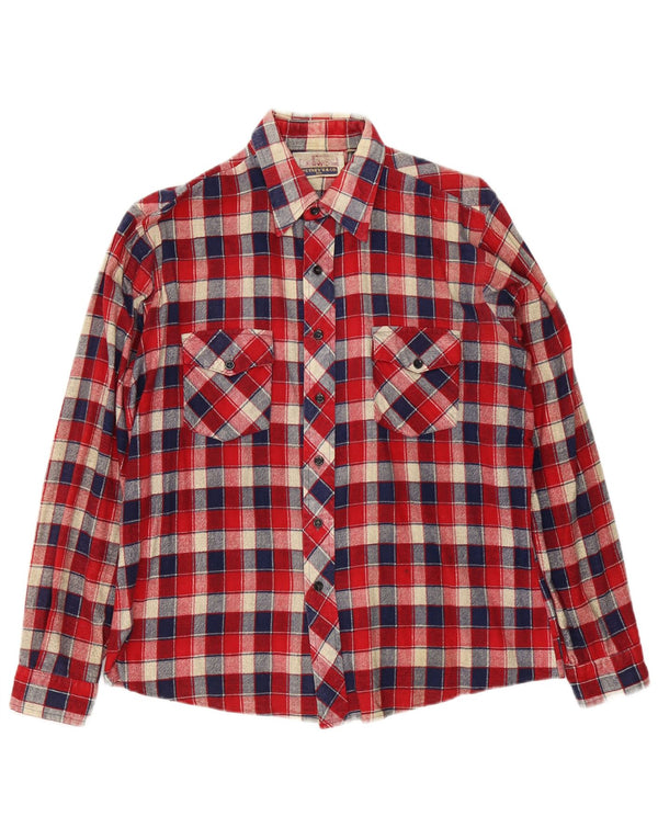 vintage Chemise en flanelle homme Taille 42 16 1/2 Grand coton à carreaux rouges