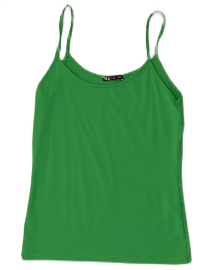 Zara Femme Cami Top UK 14 Large Vert Polyamide
