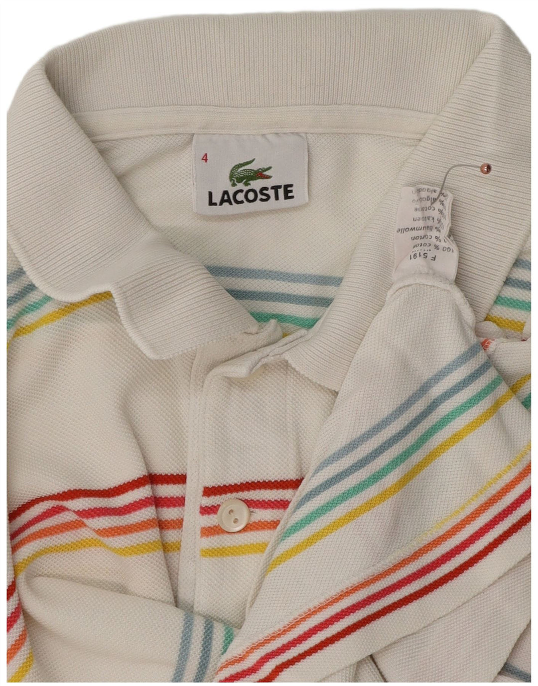 LACOSTE Polo Homme Taille 4 Moyen Blanc Rayé Coton