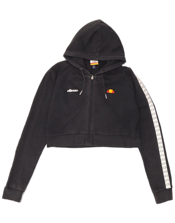 Ellesse Pull à capuche zippé graphique pour femme UK 14 Large Black Colourblock