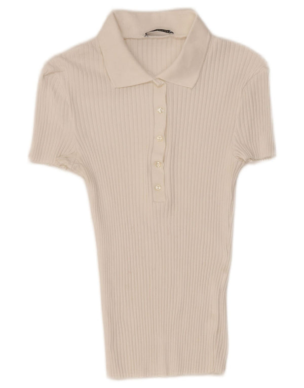 Zara Polo Slim Fit à manches courtes pour femme UK 12 Blanc moyen