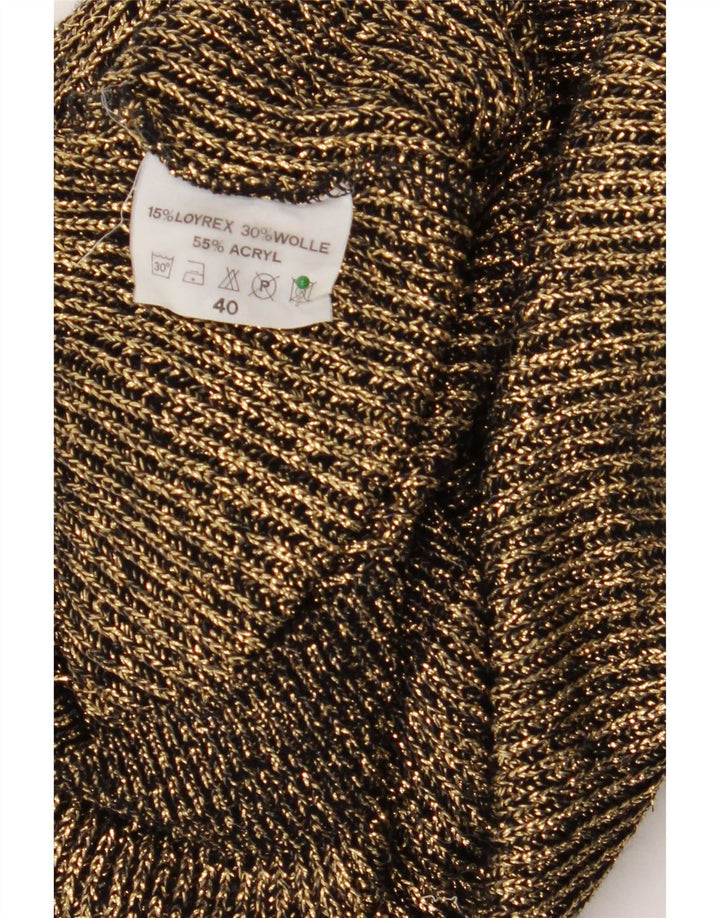 vintage Femmes Surdimensionné Col V Jumper Pull EU 40 Moyen Or Moucheté