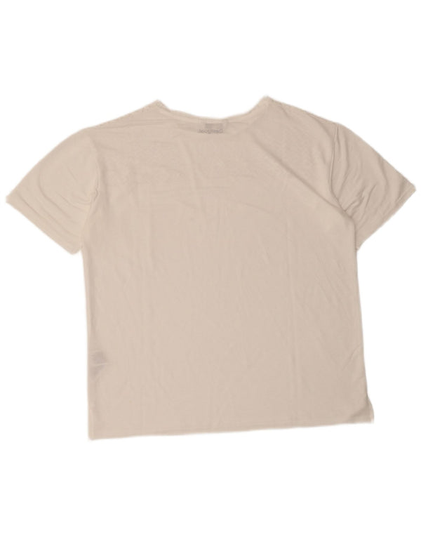 Desigual T-Shirt Femme Top UK 46 Large Blanc Géométrique Viscose