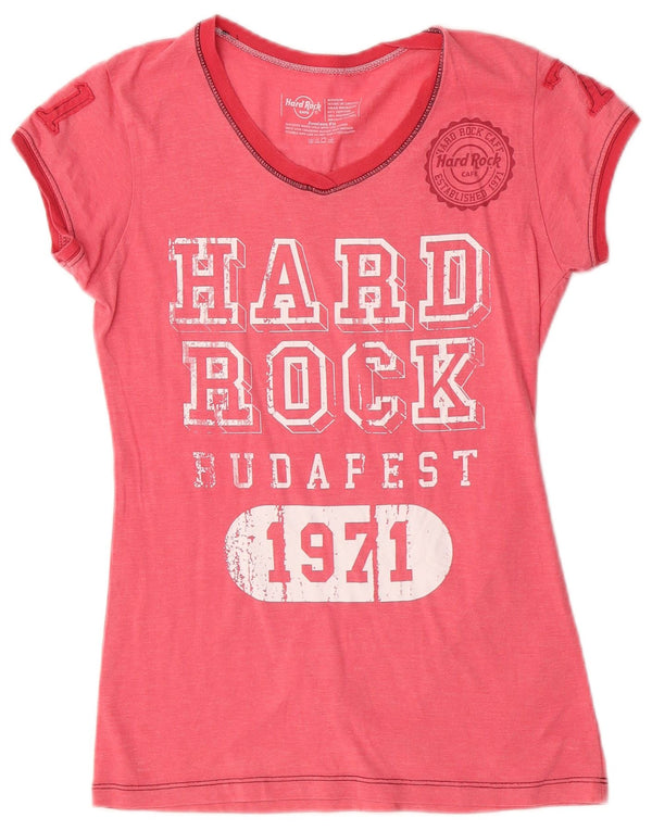 Hard Rock Cafe T-shirt graphique à manches courtes pour femme UK 12 Rose moyen