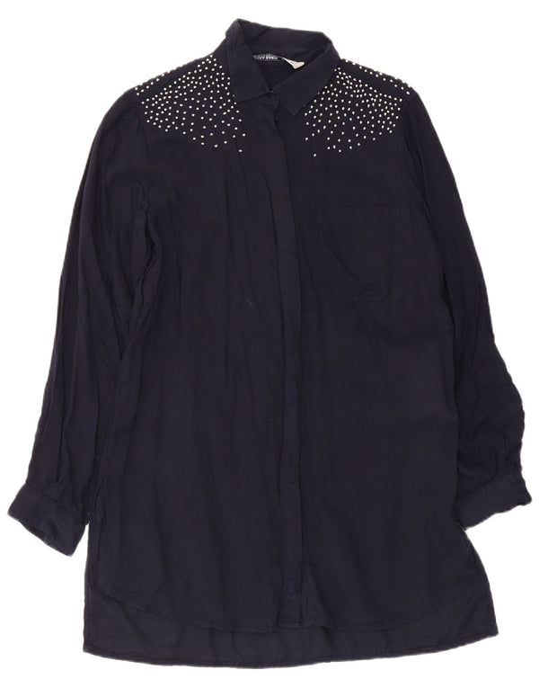 Zara Robe chemise à manches longues pour femme UK 6 XS Bleu marine Lyocell