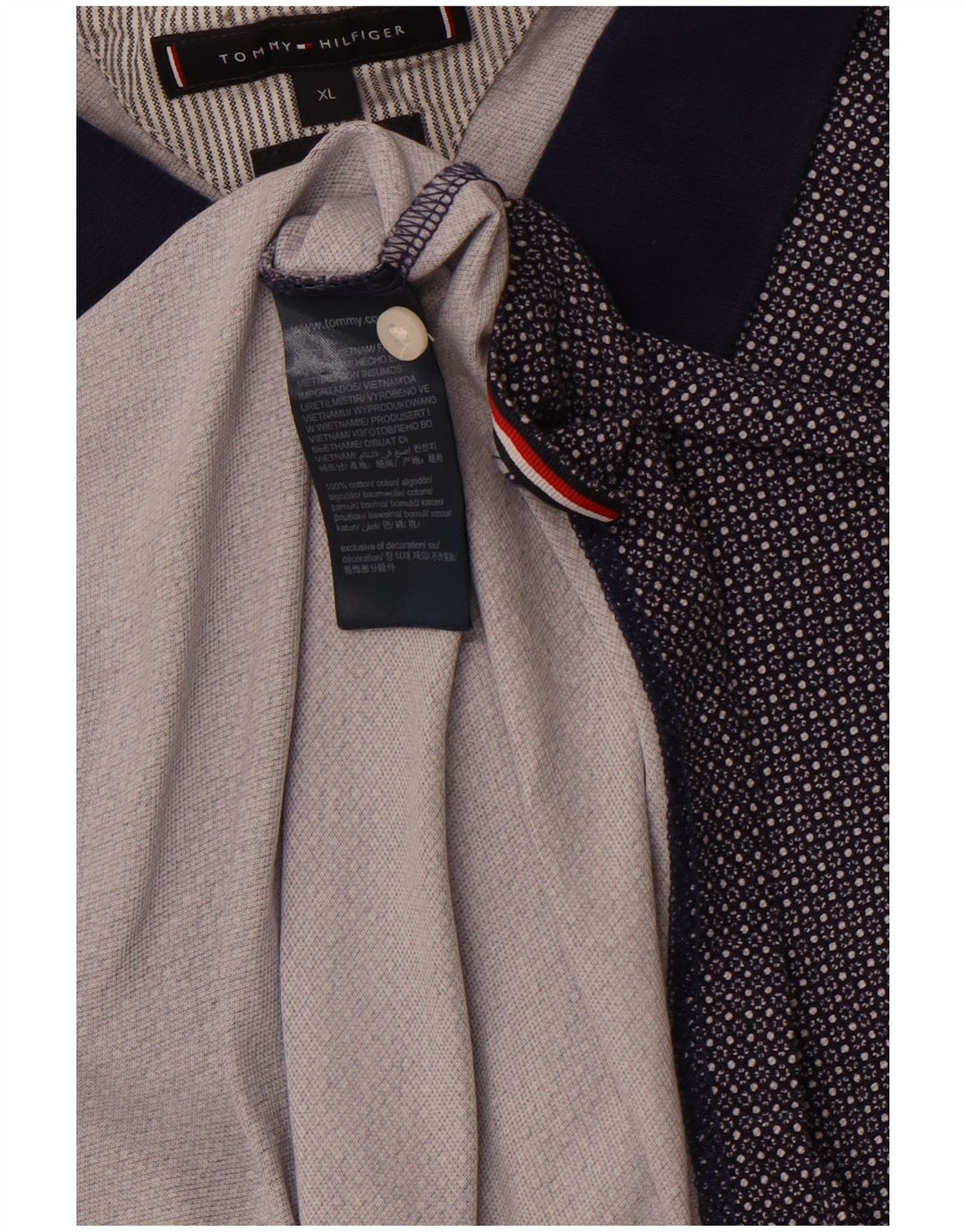 TOMMY HILFIGER Polo Homme XL Bleu Marine Tacheté Coton