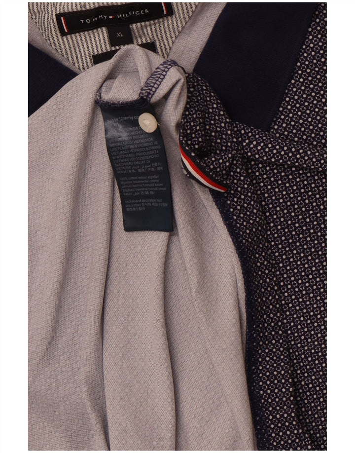 TOMMY HILFIGER Polo Homme XL Bleu Marine Tacheté Coton