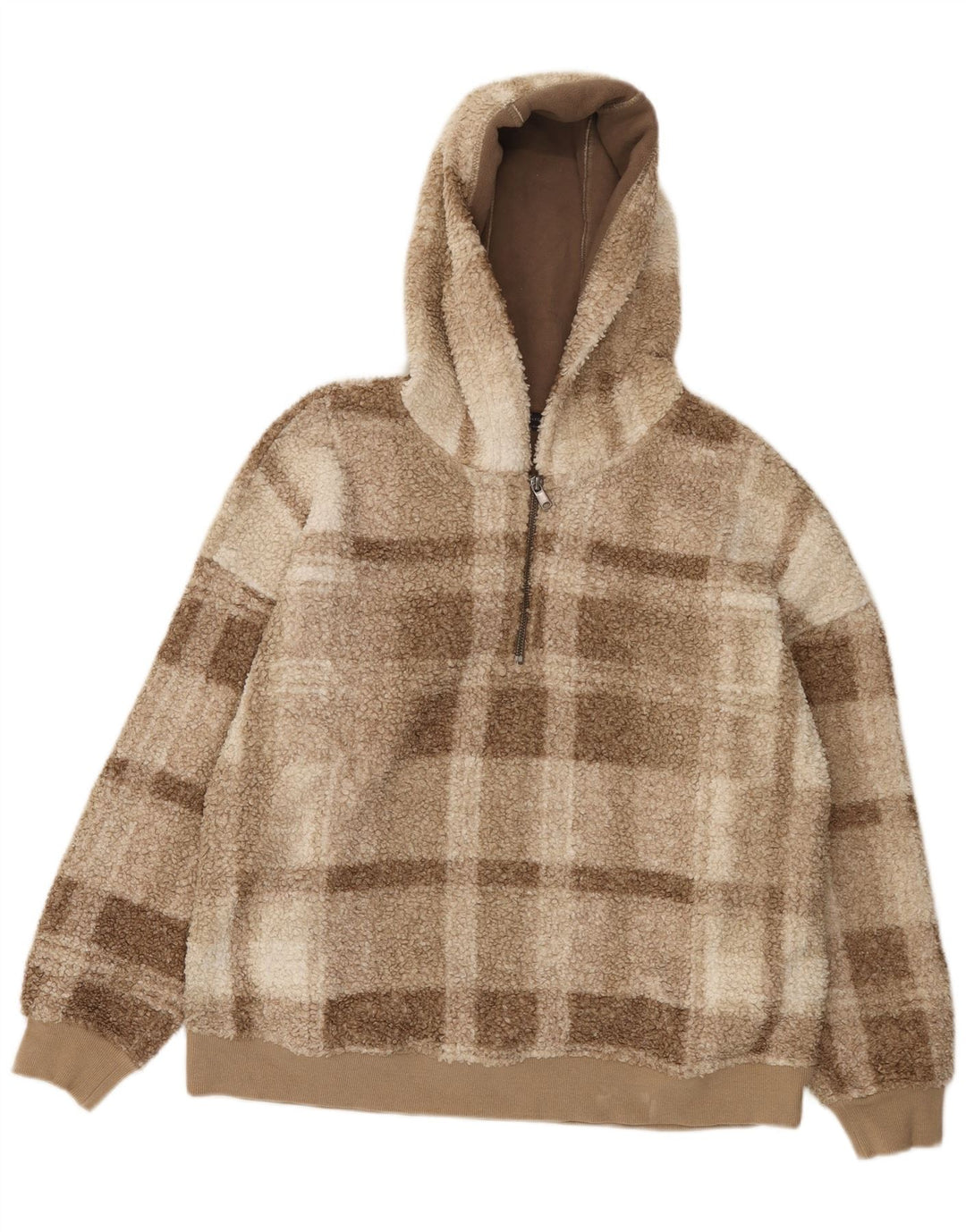 Marks & Spencer Pull polaire à col zippé pour femme UK 14 Marron moyen à carreaux