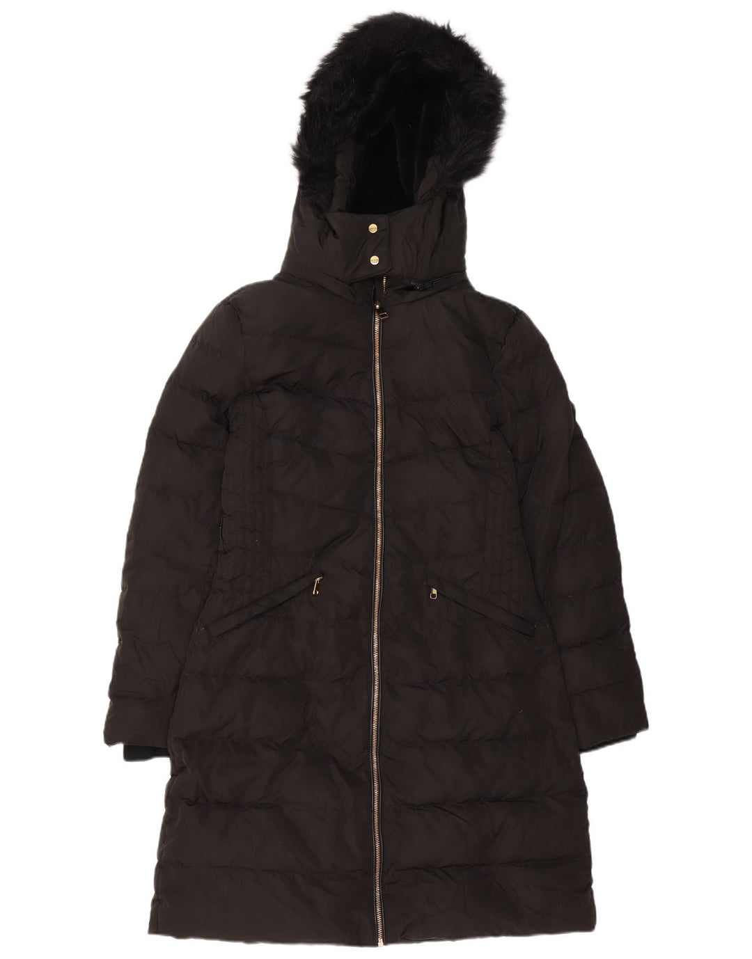 Zara Manteau rembourré à capuche pour femme UK 14 Polyester noir moyen