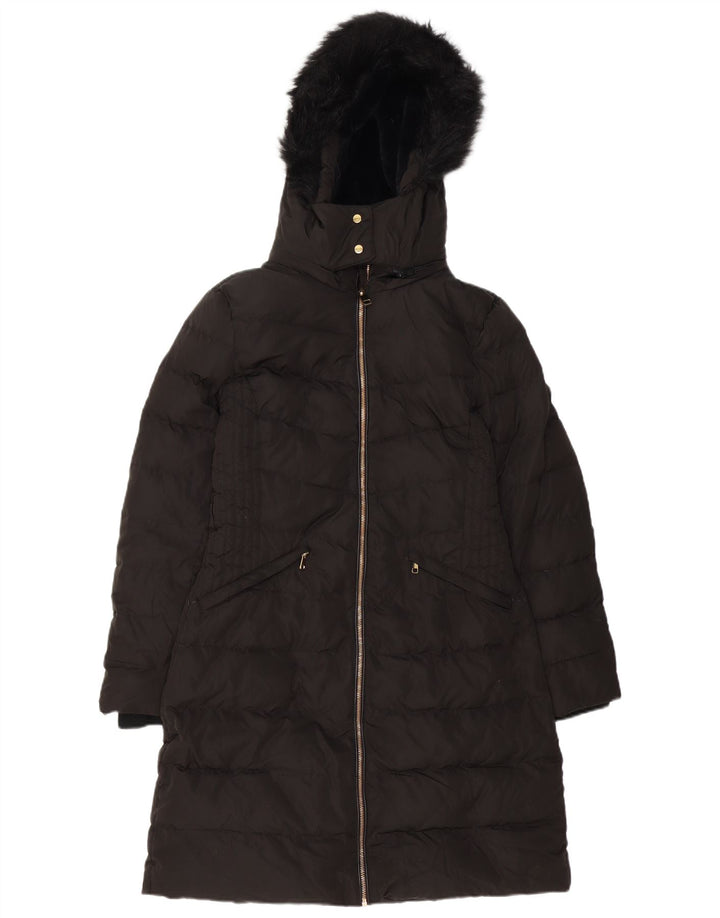 Zara Manteau rembourré à capuche pour femme UK 14 Polyester noir moyen