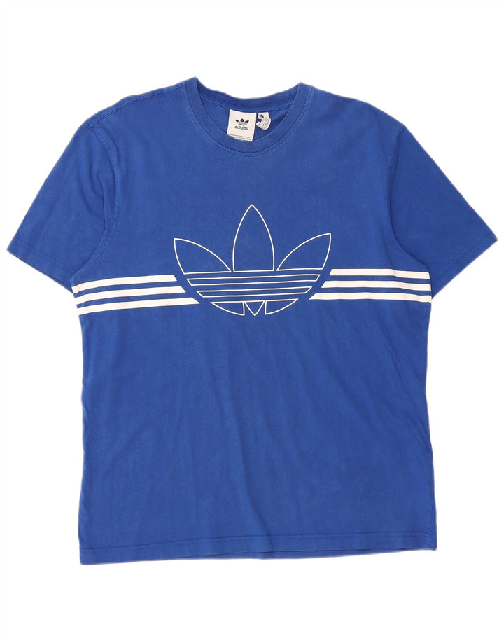 Adidas T-Shirt Graphique Homme Bleu Moyen Rayé Coton