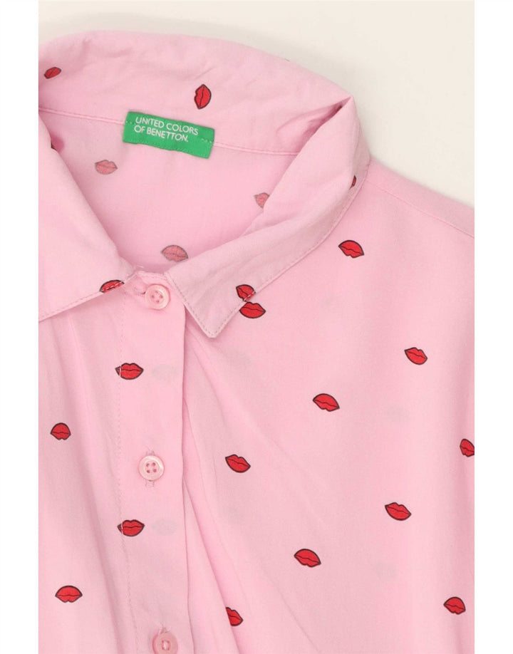 Benetton Robe trapèze à manches longues et motif abstrait pour femme UK 10 Small Rose