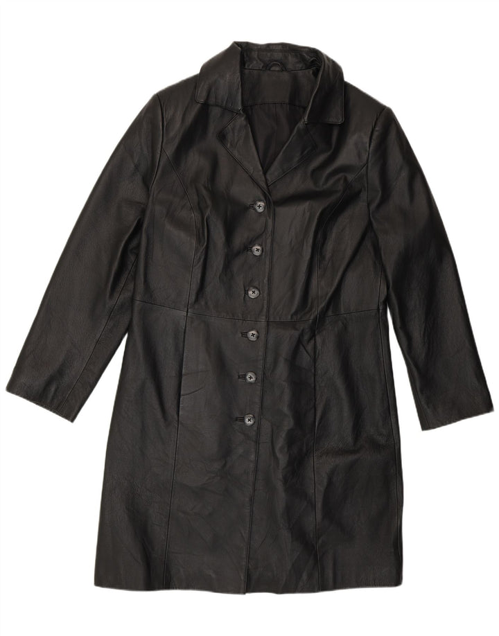 manteau en cuir femme vintage UK 14 Grand cuir noir