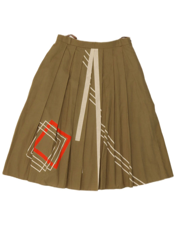 jupe plissée femme vintage IT 36 XS W25 Coton géométrique kaki