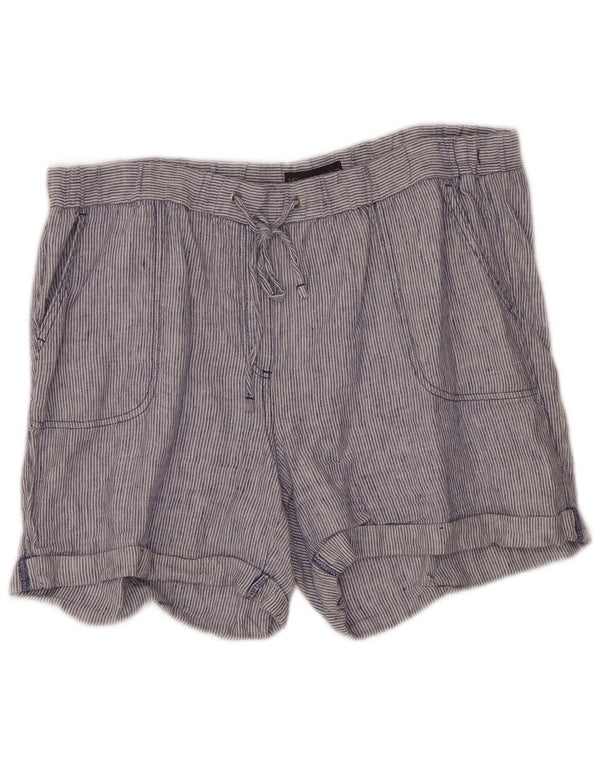 Marks & Spencer Short décontracté pour femme Taille 18 W36 L5 Lin rayé bleu