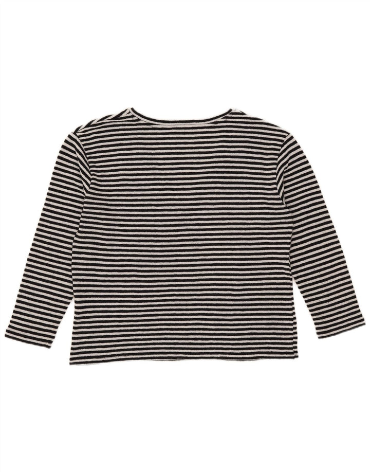 Zara Femme Top Manches Longues UK 14 Moyen Noir Rayé Coton