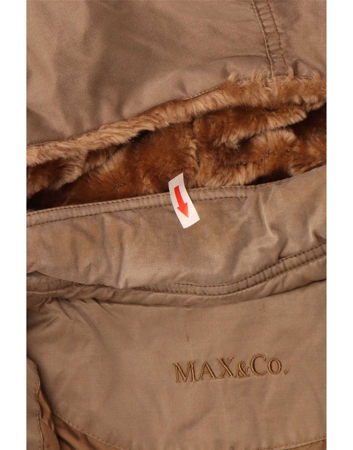 Max & Co. Manteau rembourré à capuche pour femme UK 12 Coton marron moyen