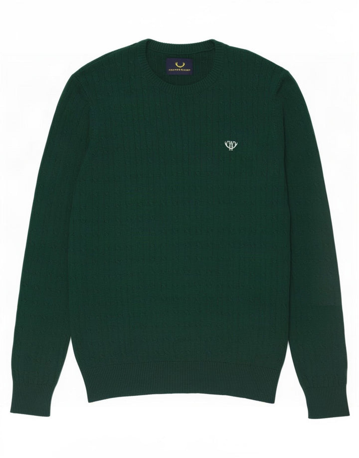 vintage Mens Crew Neck Jumper Pull Moyen Vert Coton