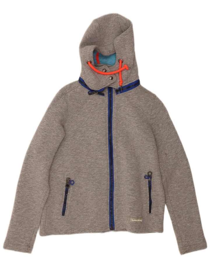 SUPERDRY Pull à capuche zippé pour femme UK 10 Petit Gris Polyester