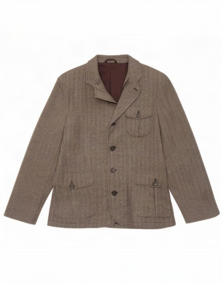 Benetton Veste blazer pour homme UK 38 Marron moyen à chevrons