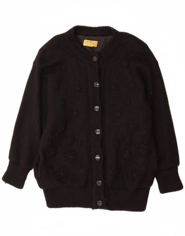 ABEL Femme Cardigan Pull Taille Unique Laine Florale Noire