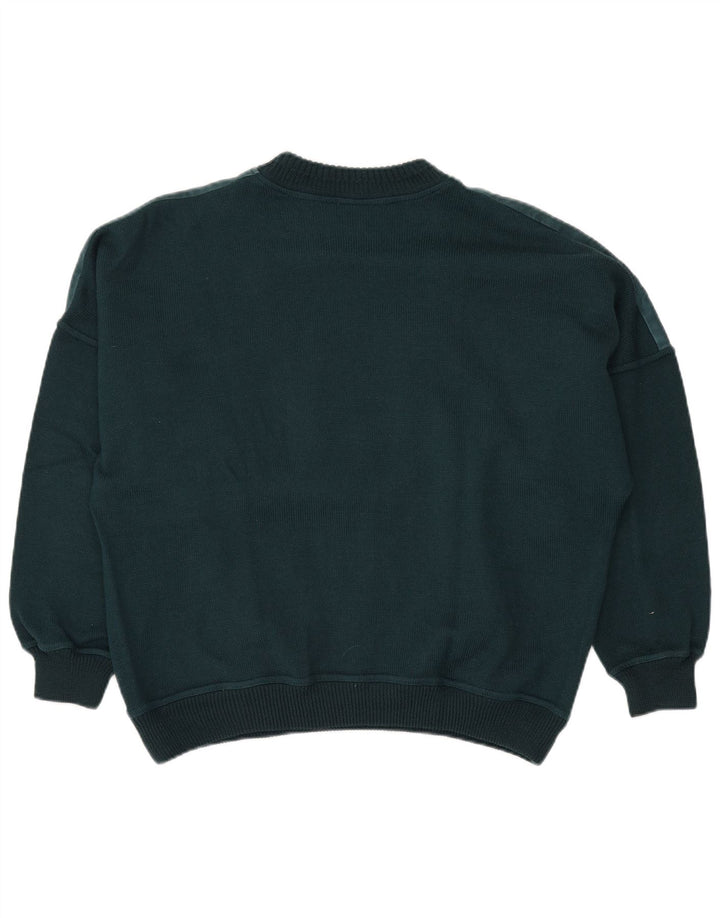 vintage Mens Abstract Pattern Crew Neck Jumper Pull Grand Vert Rétro