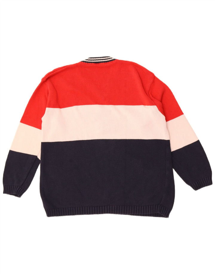 vintage Mens Graphic V-Neck Jumper Pull Grand Multicolore Colorblock