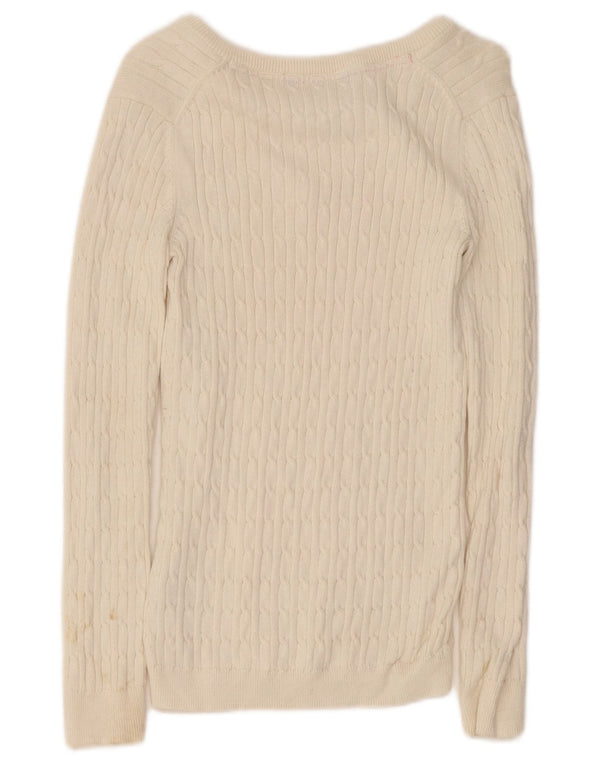 Crew Clothing Pull col V pour femme UK 8 Petit coton blanc