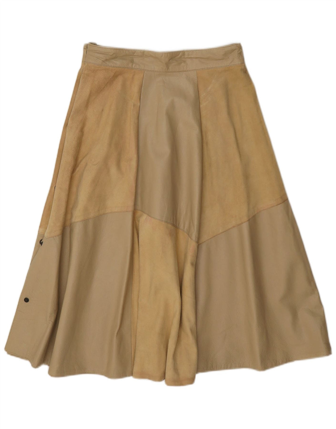 jupe évasée en cuir femme vintage IT 42 Medium W26 Beige Colourblock