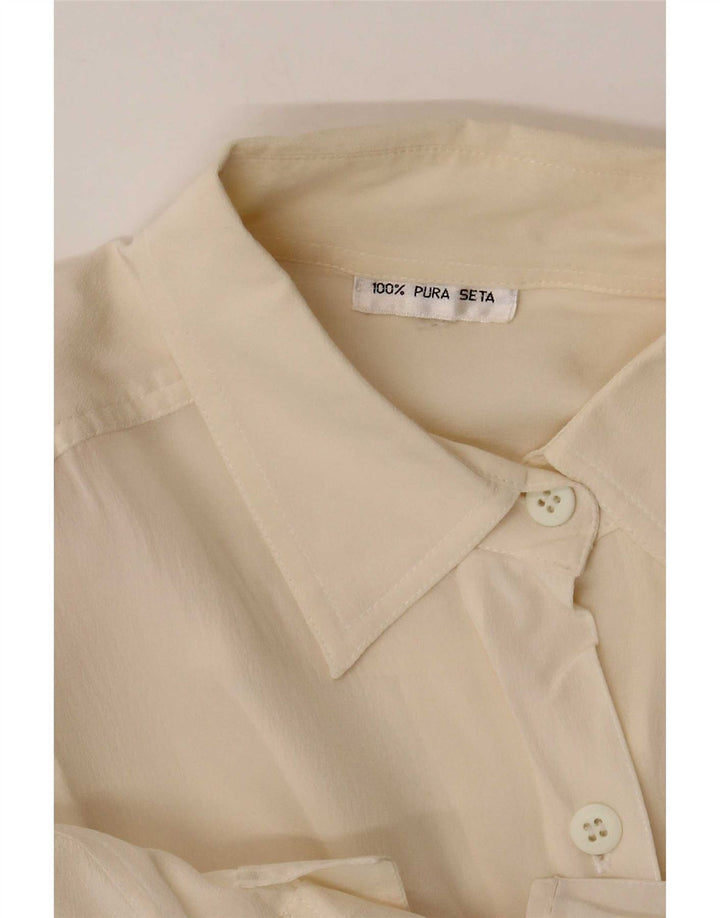 vintage Femme Chemise Blouse UK 12 Moyen Off White Soie