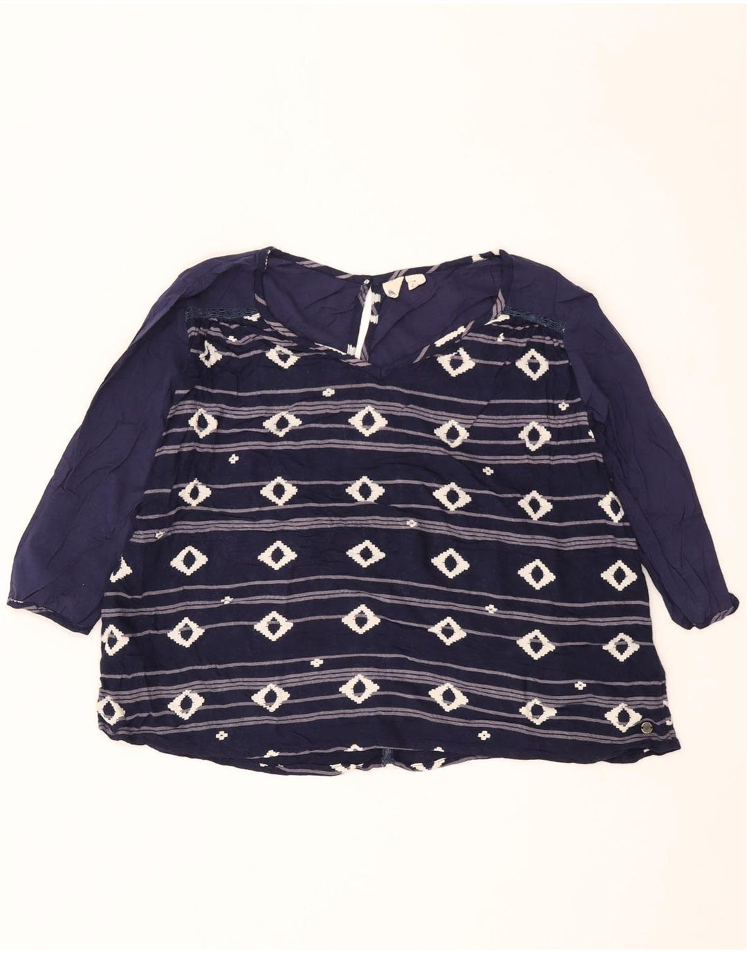 Roxy Chemisier à manches 3/4 pour femme UK 42 Bleu marine moyen en viscose géométrique