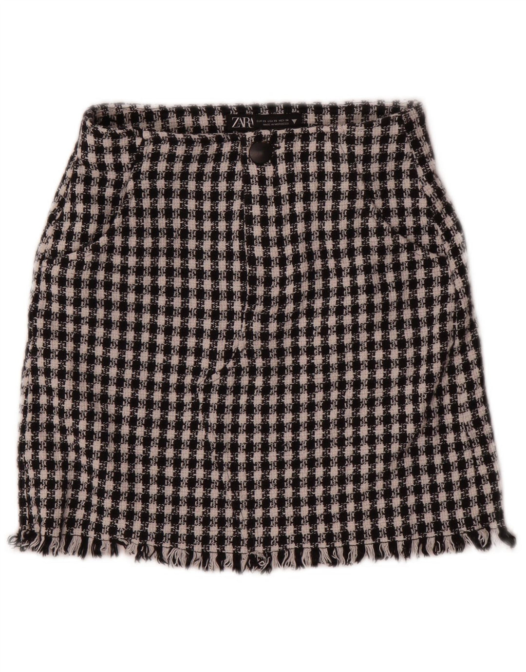Zara Femme Mini Jupe XS W24 Noir Pied De Poule Coton