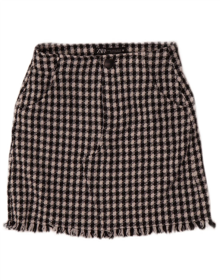 Zara Femme Mini Jupe XS W24 Noir Pied De Poule Coton