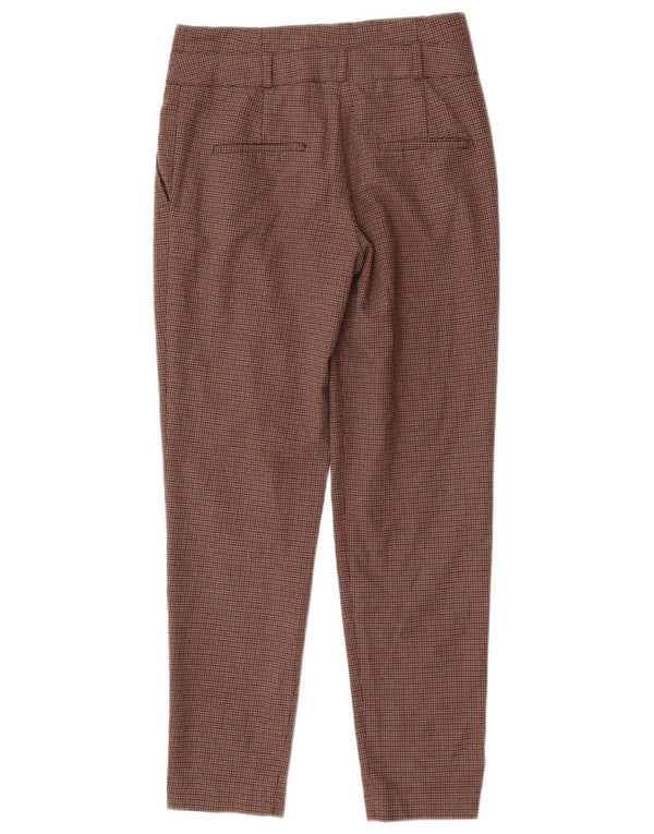 Zara Pantalon Chino Fuselé Femme XS W24 L28 Marron Pied-de-Poule Polyester