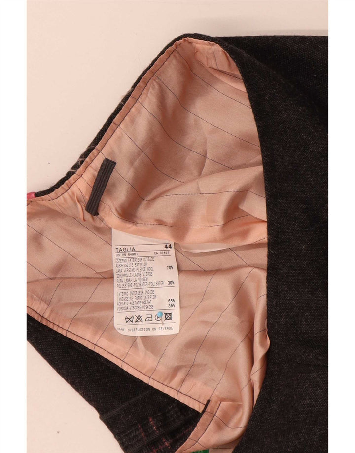 Benetton Mini Jupe Femme IT 44 Medium W30 Gris Carreaux Laine Vierge