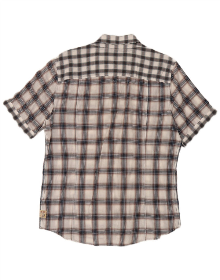 Guess Chemise à manches courtes pour hommes, grands carreaux gris