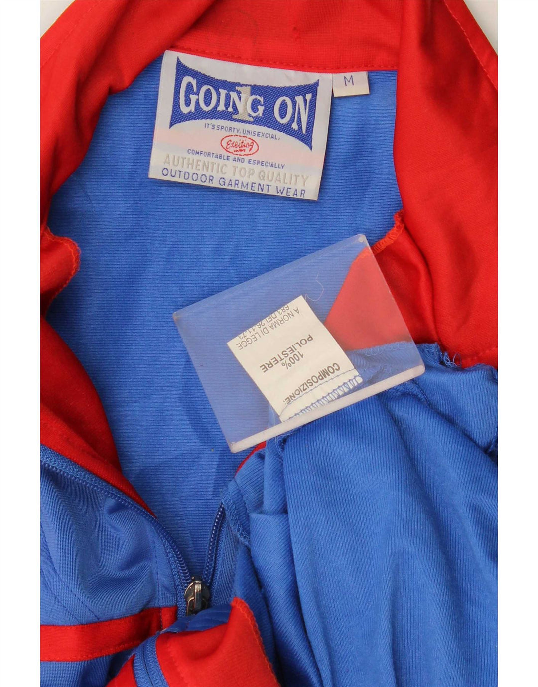 vintage Mens Graphic Survêtement Top Veste Bleu Moyen Colourblock Polyester