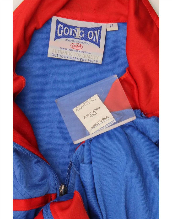 vintage Mens Graphic Survêtement Top Veste Bleu Moyen Colourblock Polyester