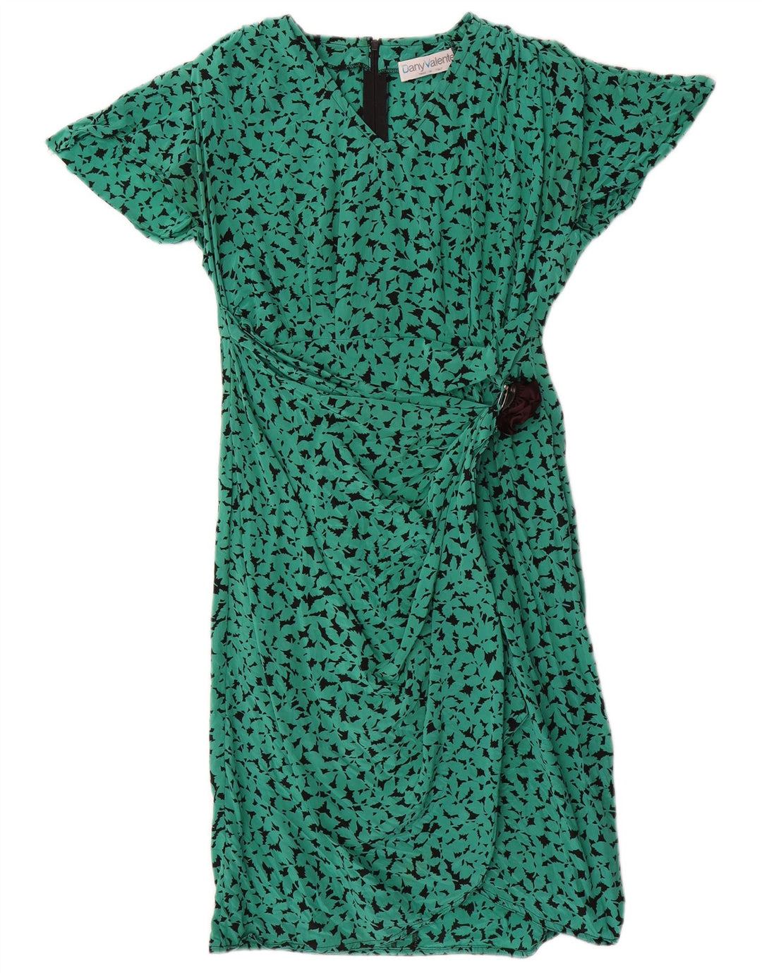 vintage Womens Abstract Pattern A-Line Robe UK 16 Grande Soie Verte