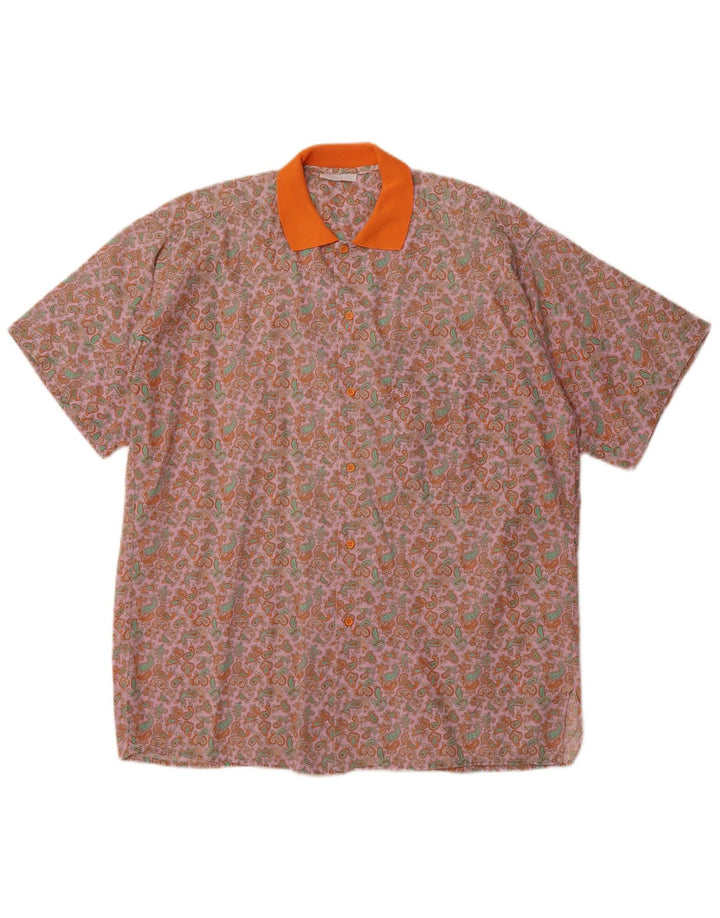 PULLOVERIA Chemise à Manches Courtes Homme Rose Moyen Paisley Rétro
