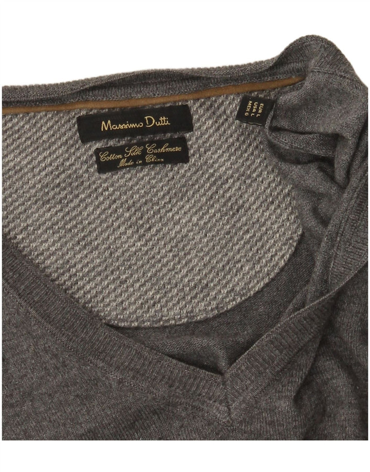 Massimo Dutti Pull col en V pour femme UK 16 Large Gris Coton