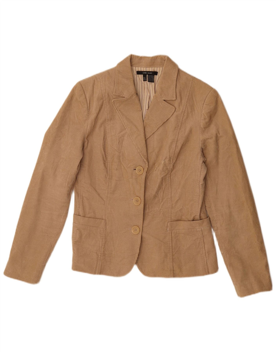 Zara Veste blazer en velours côtelé à 3 boutons pour femme UK 14 Grand coton beige
