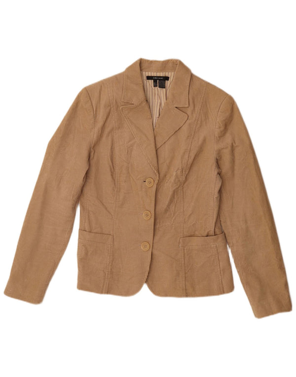 Zara Womens 3 Button Corduroy Blazer Jacket UK 14 Large Beige Cotton
