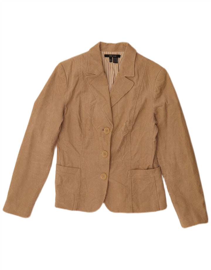Zara Veste blazer en velours côtelé à 3 boutons pour femme UK 14 Grand coton beige