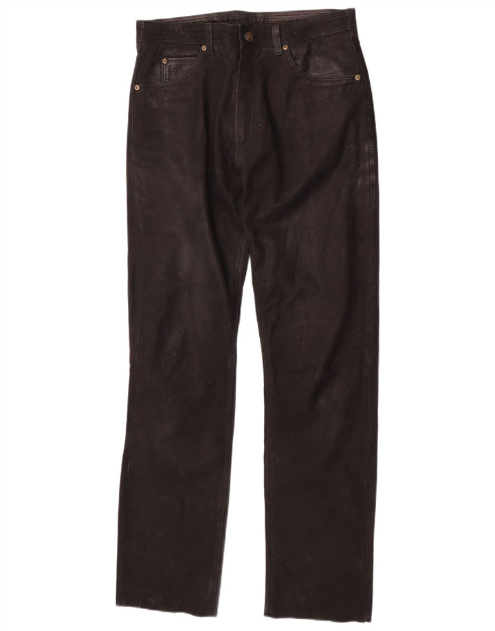 Pantalon droit en cuir Vintage pour hommes W30 L32 noir